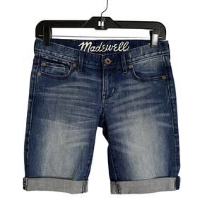 Madewell Denim Jean Bermuda Shorts Womens 24 Dark Low Rise Cuffed Distressed